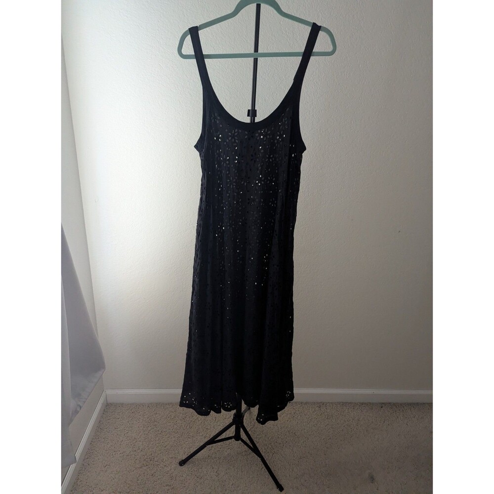 Johnny Was Pete & Greta Black Silk Eyelet Embroider Swing Dress M Boho vtg style